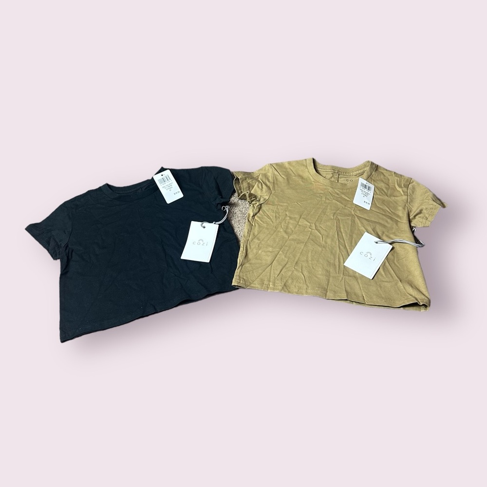 NWT Toddler Set Of Two Cozi Basic Crewneck Tee Shirts Black And Camel Size 4T
